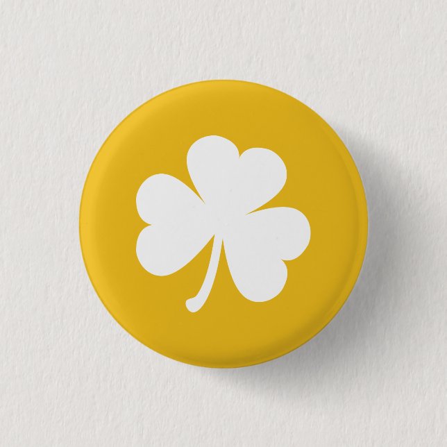 Customizable Irish Shamrock Button | Gold & White (Front)