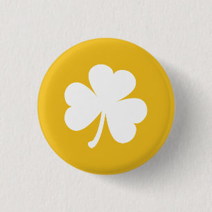 Customizable Irish Shamrock Button Gold & White
