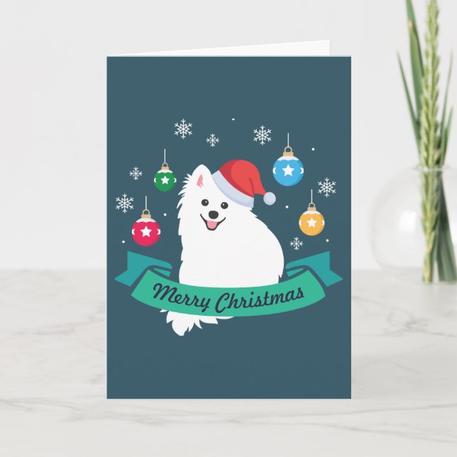 Customizable Japanese Spitz Dog's Merry Christmas Card (Front)