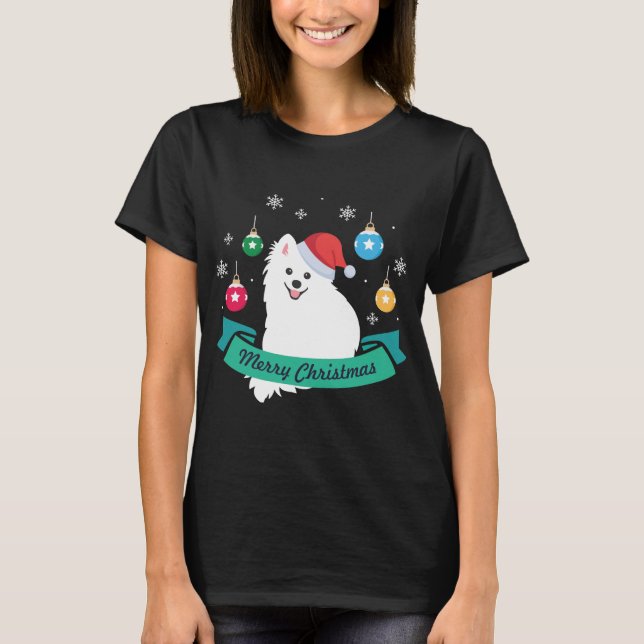 Customizable Japanese Spitz Dog's Merry Christmas T-Shirt (Front)