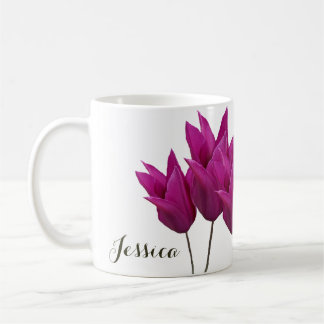 Customizable Jessica name pretty pink tulip floral Coffee Mug