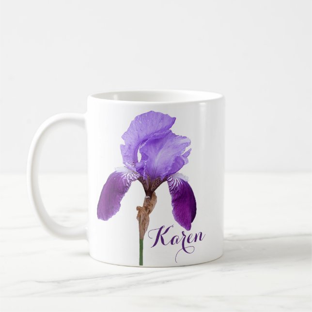 Customizable Karen girl name purple iris floral  Coffee Mug (Left)