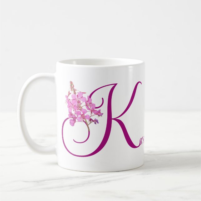 Customizable Karen name monogram pretty pink fleur Coffee Mug (Left)