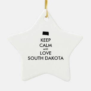 Customizable KEEP CALM and LOVE SOUTH DAKOTA Ceramic Tree Decoration
