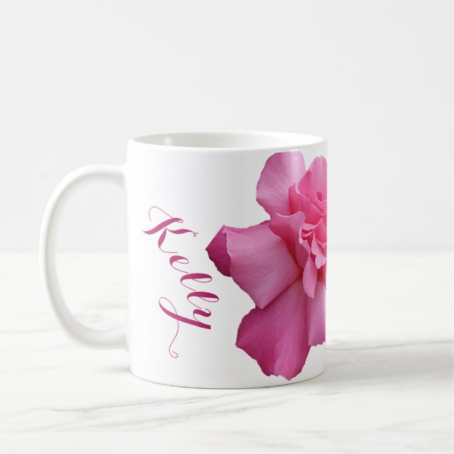 Customizable Kelly name pretty pink rose floral Coffee Mug (Left)