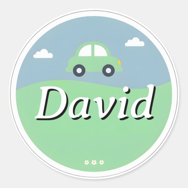 Customizable Kids Name Sticker – Green Car (Front)
