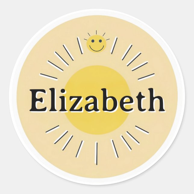 Customizable kids Name Sticker – Sunny Design (Front)