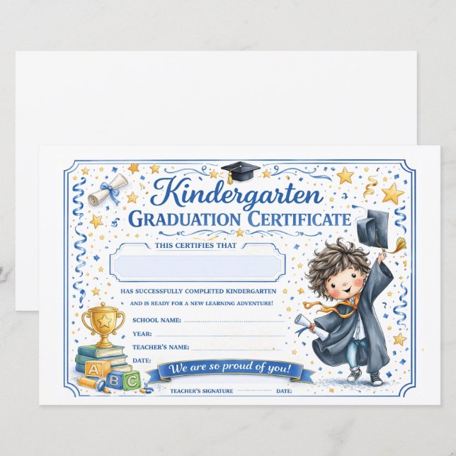 Customizable Kindergarten Graduate Certificate  (Front/Back)