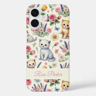 Customizable Kitten and Floral Phone Case