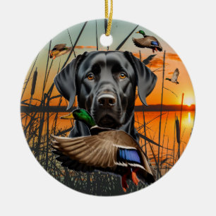 Customizable Labrador Ornament, Flying Duck Ceramic Tree Decoration