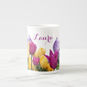 Customizable Laura name colourful spring flowers Bone China Mug