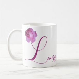 Customizable Laura name pretty pink rose floral Coffee Mug