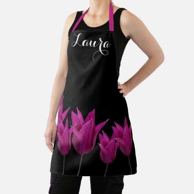 Customizable Laura name pretty purple tulip floral Apron (Insitu)