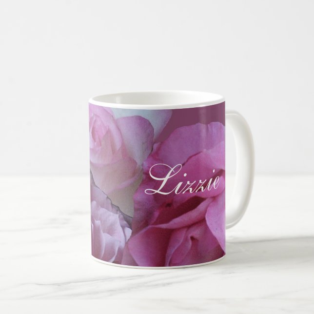 Customizable Lizzie name pretty pink roses stylish Coffee Mug (Front Right)