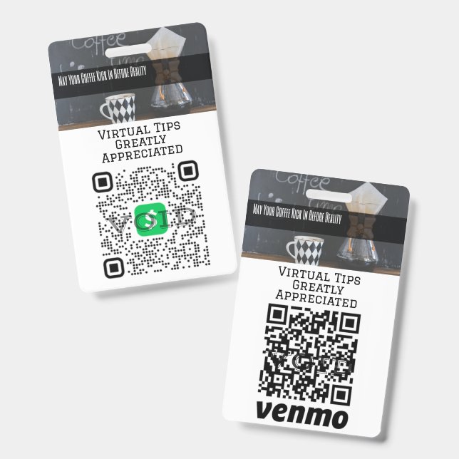 Customizable Logo Cashless Tipping QR Code Badge ID Badge (Front & Back)