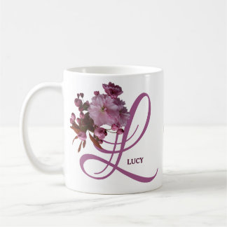 Customizable Lucy name pink rose flowers trendy  Coffee Mug