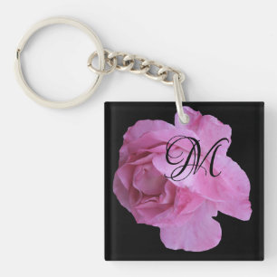 Customizable M monogram letter trendy pink rose  Key Ring
