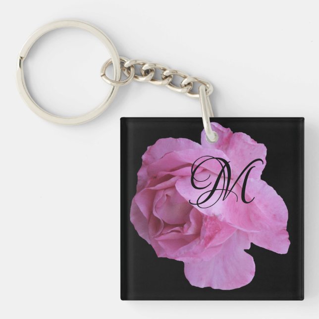 Customizable M monogram letter trendy pink rose  Key Ring (Front)