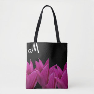 Customizable M monogram pink floral trendy boho Tote Bag