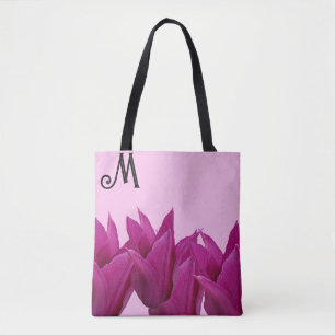 Customizable M monogram pretty pink floral stylish Tote Bag