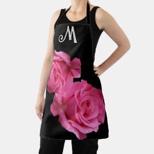 Customizable M monogram pretty pink rose floral Apron