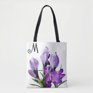 Customizable M monogram pretty purple floral girly Tote Bag