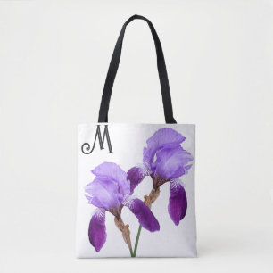 Customizable M monogram pretty purple iris floral Tote Bag