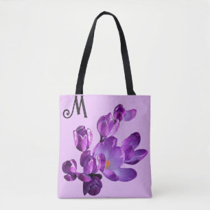 Customizable M monogram purple flowers boho girly  Tote Bag