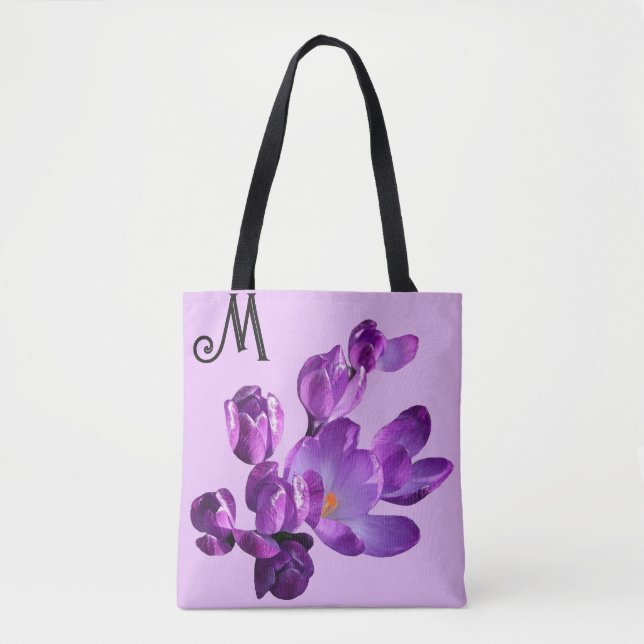 Customizable M monogram purple flowers boho girly  Tote Bag (Front)