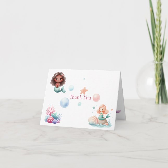 Customizable Mermaid Birthday Girls Thank You Card (Front)