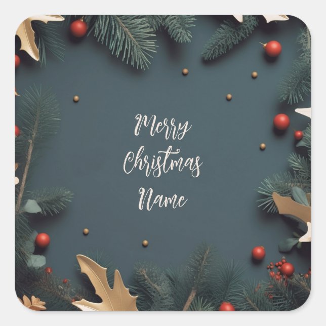 Customizable Merry Christmas- Christmas frame Square Sticker (Front)