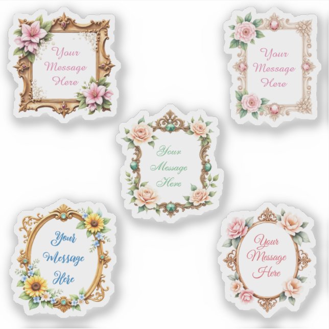 Customizable Message in Floral Frame Stickers (Front)