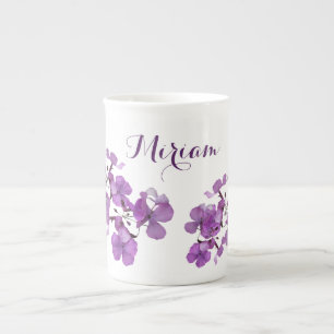 Customizable Miriam name monogram purple floral Bone China Mug