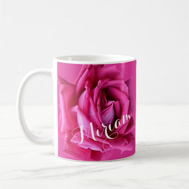 Customizable Miriam name pretty hot pink rose love Coffee Mug (Left)