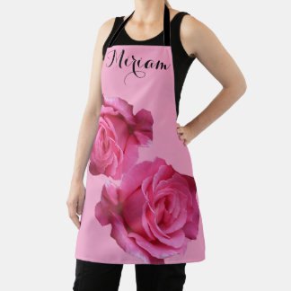 Customizable Miriam name pretty pink rose floral Apron