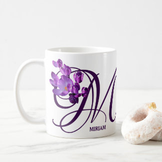Customizable Miriam name purple flowers monogram Coffee Mug