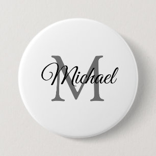 Customizable Monogram Name White Template Large 7.5 Cm Round Badge