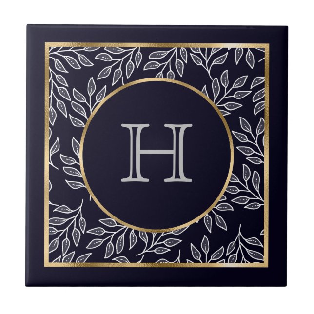 Customizable Monogram Navy Gold Tile (Front)