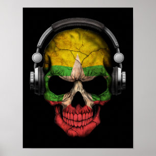Customizable Myanmar Dj Skull with Headphones Poster