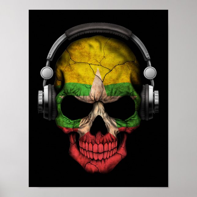 Customizable Myanmar Dj Skull with Headphones Poster (Front)
