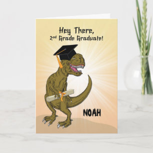 Customizable Name 2nd Grade Graduation T-Rex Card