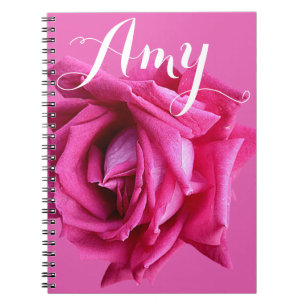 Customizable name Amy hot pink rose floral  Notebook