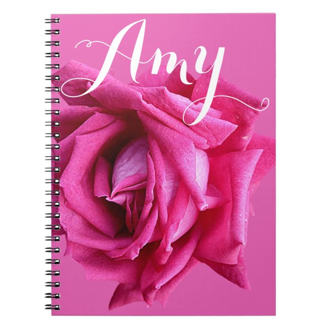 Customizable name Amy hot pink rose floral  Notebook (Front)