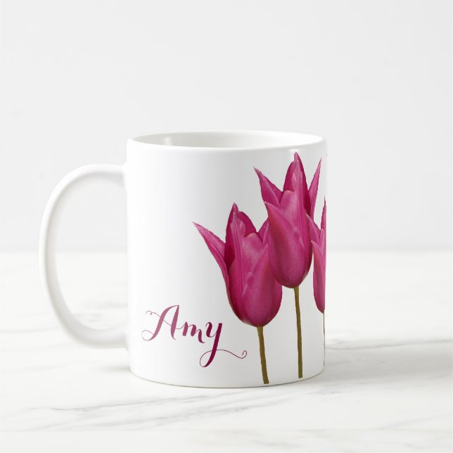 Customizable name Amy pretty pink tulips floral  Coffee Mug (Left)
