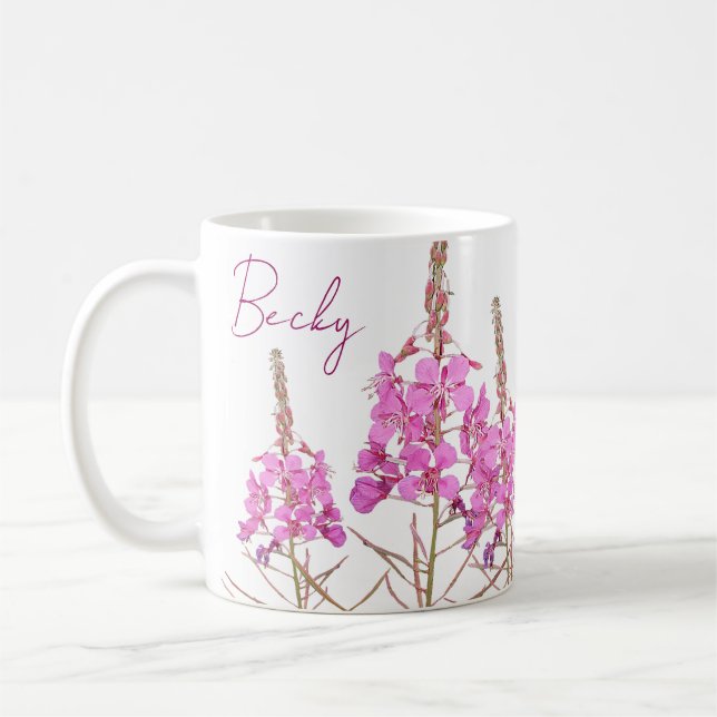 Customizable name Becky pretty pink floral stylish Coffee Mug (Left)