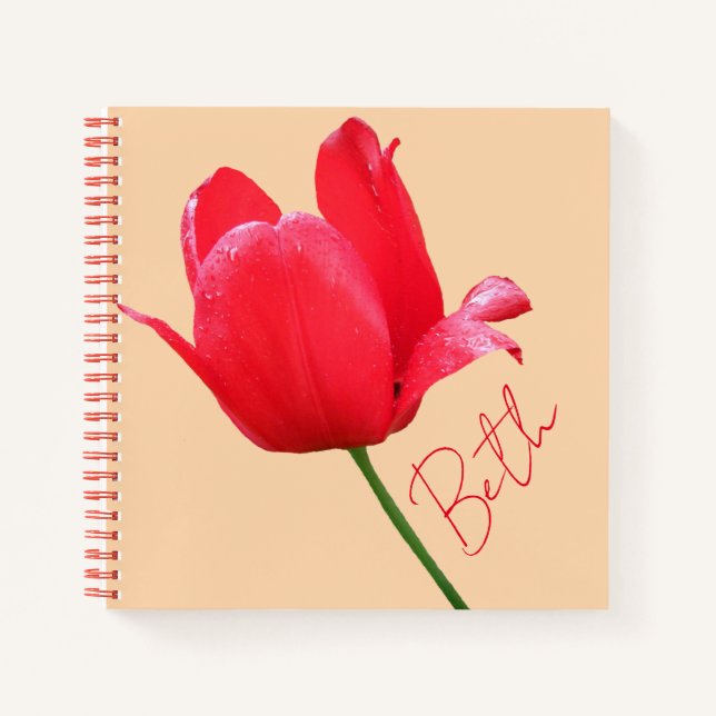 Customizable name Beth pretty red tulip floral fun Notebook (Front)