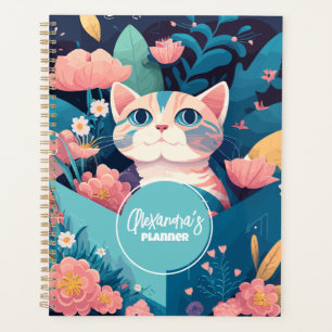 Customizable Name Cute Cat Feminine Planner