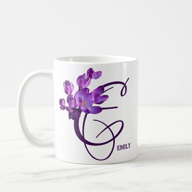 Customizable name Emily pretty purple floral boho Coffee Mug (Left)