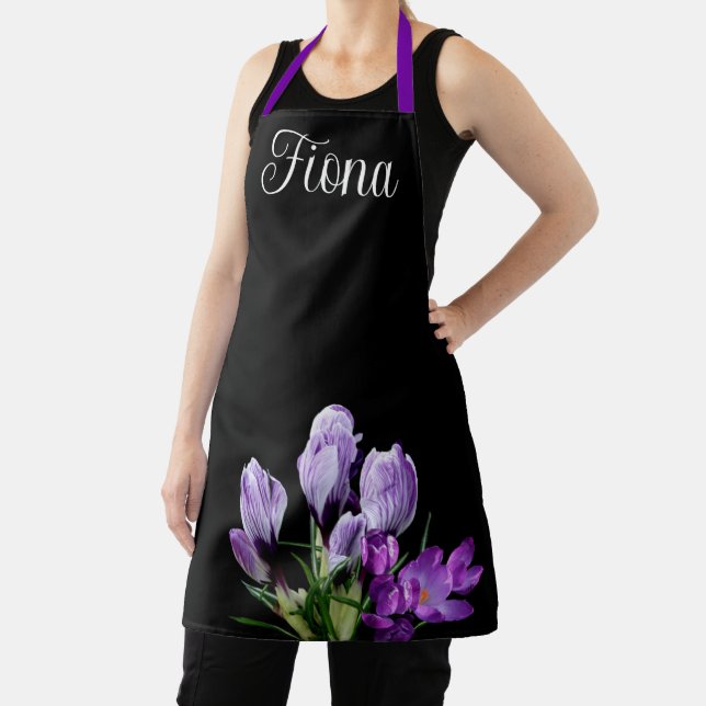Customizable name Fiona pretty purple floral trend Apron (Insitu)