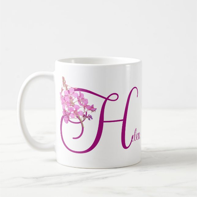 Customizable name Helen pretty pink floral fine  Coffee Mug (Left)